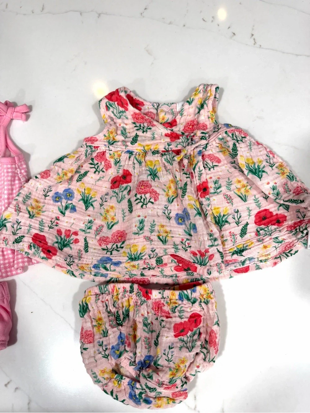 3 Baby Girls Tank Top and Bloomer Sets (3-6 and 6-9). Angel Dear and Little Lass